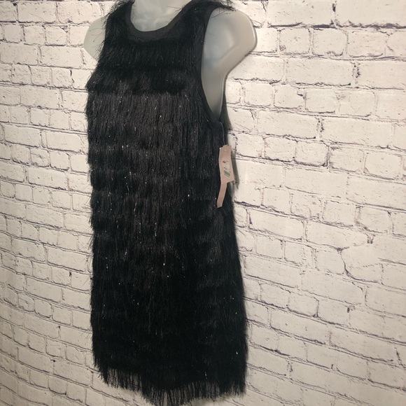 Avec Les Filles Metallic Fringe Black Cocktail Party Club Short Mini Dress - Picture 7 of 15